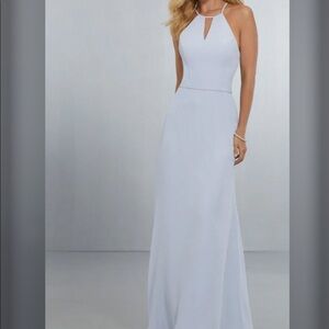 Mori Lee keyhole chiffon Silver bridesmaid dress